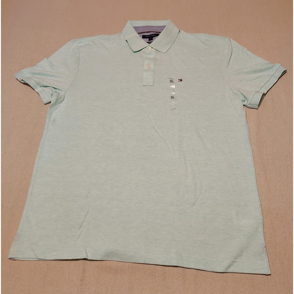 Tommy Hilfiger Mens XL Custom Fit Polo Shirt Mint Green Short Sleeve New